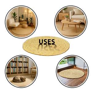 พรมปูพื้นทรงกลมปักลายสวยงาม ทำจากปอกระเจาธรรมชาติ งานแฮนด์เมด เหมาะสำหรับตกแต่งบ้าน ห้องนั่งเล่น และโรงแรม - Product Image 4