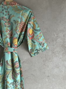 Robe Kimono en Coton Faite Main Imprimée Flocage/Estampage Bloc, Longue, Manches Longues, Col en V, Peignoir Femme Printemps-Été, Modèle Maaunique - Product Image 3