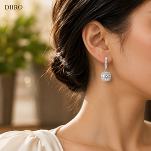 Elegant Cushion Cut Diamond Drop <b>Earrings</b> Halo Moissanite 925 Sterling <b>Silver</b> <b>Hoop</b> <b>Earrings</b> for Wedding Party Jewelry - Product Image 5