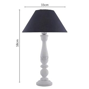 White <b>Wood</b> Traditional Tabletop <b>Lamp</b> with Black Linen Shade and Hand Carved Floral Base Decorative <b>Bedside</b> <b>Lamp</b> for Living Room - Product Image 2