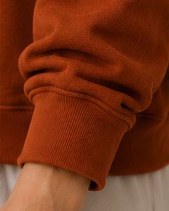 เสื้อฮู้ดดี้โอเวอร์ไซส์สีน้ำตาลสนิมสำหรับผู้หญิง ผ้าฝ้ายฟลีซเรียบง่าย สวมหัว มีฮู้ด สไตล์มินิมอลลำลอง สตรีทแวร์ ทรงหลวมไหล่ตก - Product Image 6