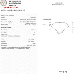 เพชรทรงรัศมี 1.00 กะรัต เพาะเลี้ยงในห้องปฏิบัติการ สี E ความสะอาดระดับ VS1 ได้รับการรับรองจาก IGI - Product Image 3