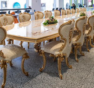 Juego de Comedor de Madera de Teca Sólida Dorada de Lujo, Estilo Europeo Clásico Tallado, para Uso en Hoteles, Hecho en Indonesia - Product Image 4