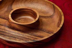 Wooden Disposable Rice <b>Dish</b> Chip and Dip <b>Serving</b> Tray with Salsa Bowl Snack Platter for Modern Design Parties - Product Image 5