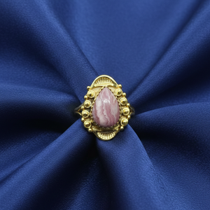 Bague vintage en rhodochrosite en forme de poire, argent sterling 925, plaqué or rose et or jaune, bijou bohème fait main, design unique - Product Image 3