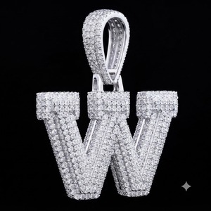 Colgante de Letra V de Moissanita Chapado en Oro Rosa de Lujo sobre Plata 925, con Micro Pavé y Corte Brillante Redondo, Estilo Hip Hop, Amuleto de Regalo Unisex - Product Image 2