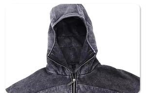 High Street Contrast Color Style Men's Outdoor Ninja Full Face Masked Zip Balaclava Hoodie with Custom Double Hat Design - Product Image 2