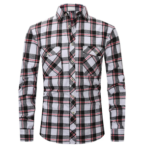 Camisa de esmoquin de franela a cuadros de manga larga para hombre, de poliéster/algodón, transpirable, de corte regular, tallas S-2XL, doble botonadura, ideal para primavera. - Product Image 3