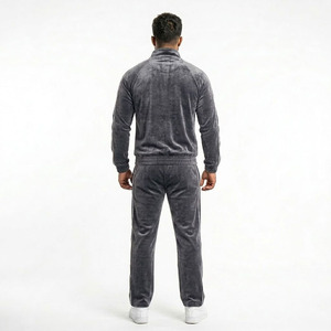 Custom Logo Men Eco-Friendly Lightweight Velvet Tracksuit 2 Piece Set <b>Zip</b> <b>up</b> <b>Jacket</b> and Pants Casual Sportswear - Product Image 2