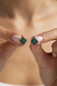 <b>Emerald</b> Clover Earrings for Women 925 Sterling Silver Gold Plated Cute Handmade Minimalist Vintage Style Jewelry Gift - Product Image 4