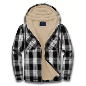 Chaqueta Casual con Capucha de Franela para Hombre, Corte Ajustado, Algodón y Poliéster, 360g, Otoño Invierno, con Botones, Ecológica y Transpirable - Product Image 1