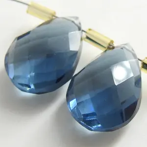 14x10mm London Biru kuarsa segi air mata hidro kaca Drop batu permata anting buatan tangan batu longgar untuk membuat perhiasan