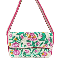 Sac à bandoulière artisanal personnalisable en perles crème, motif brodé, tendance, pour femme, style bohème chic, pochette de soirée MULTI - Product Image 3