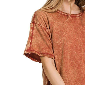Camiseta de Manga Corta con Cuello Redondo para Mujer, Lavado Ácido, Estilo Vintage, 100% Algodón, Transpirable, Ecológica, Informal - Product Image 5