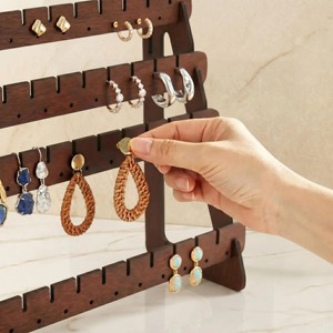 <b>Wooden</b> Earring Display Organizer With Multi Use Organization Ideal For Jewelry Rings Keys And Small Accessories Tabletop Decor - Product Image 6