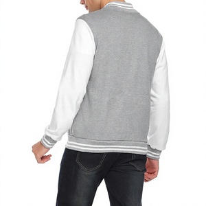 FITRYDER Custom <b>Men's</b> <b>Fleece</b> Varsity Jacket <b>Grey</b> Body White Faux Leather Sleeves Eco-Friendly Windproof Reversible Button - Product Image 2