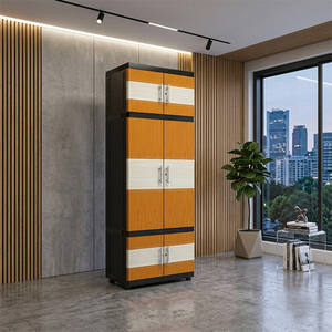 Naiba Portable Plastic Cabinet with Light Brown Wood Style Flat Panel Hinged Doors with Hanger and Shelves for <b>Clothes</b> <b>Storage</b> - Product Image 1