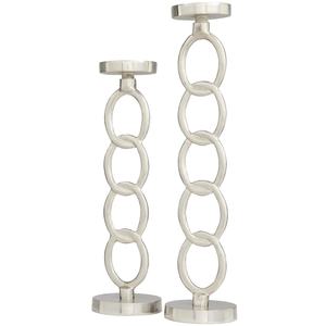 Ensemble de 2 porte-bougies en métal argenté, support à bougies en forme d'anneaux modernes pour la décoration de la maison - Product Image 4