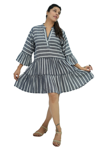 Robe Kaftan Midi en Coton Teint en Fil, Col en V, Fabricant - Product Image 3