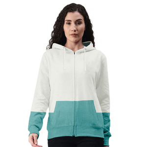 Sudadera con capucha de algodón polar para mujer, con bloques de color y cremallera completa, estilo casual urbano, con logotipo personalizado, al por mayor - Product Image 1