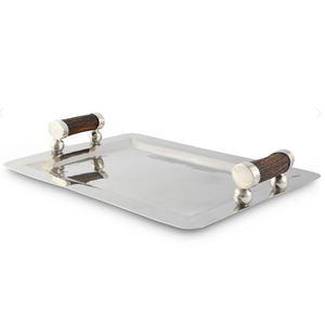 Bandeja de Servir Rectangular de Acero Inoxidable con Asa de Acero y Madera, Bandeja Única para Decoración de Mesa y Utensilios de Cocina - Product Image 1