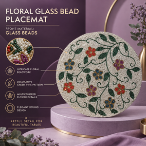 Set de table en perles de verre multicolores à motifs floraux, broderie de vigne verte |   Tapis de table décoratif moderne, résistant à la chaleur, écologique et fait main - Product Image 5