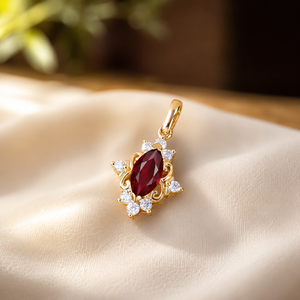 Plated Yellow Gold Pendant <b>Necklace</b> Marquise Red Gemstone Anniversary Floral Jewelry for Women - Product Image 6
