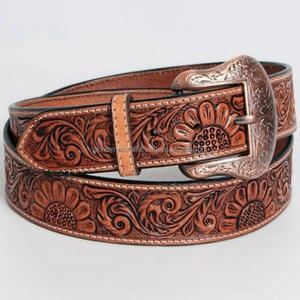 Ceinture d'outillage en cuir occidental véritable faite à la main durable pour hommes et femmes ceintures en cuir usiné à boucle florale en cuivre massif commande en gros - Product Image 3