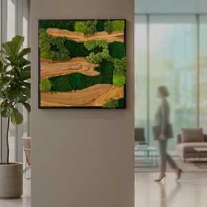 Arte de pared de madera al por mayor, decoración especial de musgo para pared, arte de musgo y madera para decoración del hogar, arte de musgo hecho a mano con base de madera - Product Image 3
