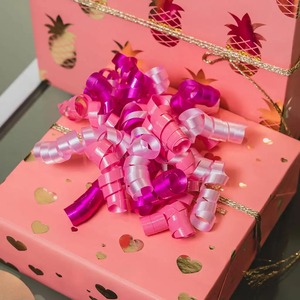 Custom Butterfly <b>Bow</b> <b>Gift</b> Ribbon Pink Metallic Polyester Woven Digital Printed Logo Graphic Design Birthday Decoration - Product Image 6