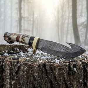 Cuchillos de Caza Hechos a Mano al por Mayor de Acero de Damasco con Hoja Fija y Mango de Cuerno para Supervivencia al Aire Libre y Camping con Funda - ¡Venta Caliente! - Product Image 5