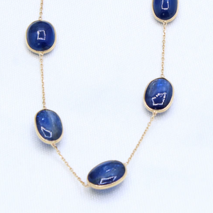 Collar de cadena con dije hecho a mano para mujer, de oro amarillo macizo de 18k, con cabujón de gualita geométrica natural, ideal para bodas, venta al por mayor. - Product Image 6