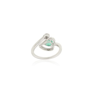 Bague en or blanc 14 carats personnalisée, design unique, faite à la main, en forme de poire, avec halo d'émeraudes et de diamants, bijou en pierres précieuses - Product Image 6