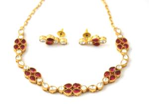 Conjunto de collar y aretes de latón chapado en oro de 18k - Joyería hecha a mano para ella - Product Image 4