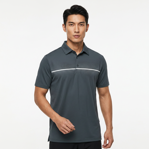 Polo en tricot à manches courtes gris foncé pour homme avec motif à pois et rayures blanches, style golf, séchage rapide - Product Image 5