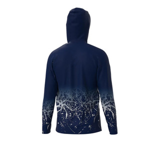 เสื้อฮู้ดตกปลาแขนยาวผู้ชาย UPF50 ป้องกันรังสียูวี ลายปลาพิมพ์ลาย เสื้อคลุมสำหรับกิจกรรมกลางแจ้ง สีน้ำเงินขาว - Product Image 2