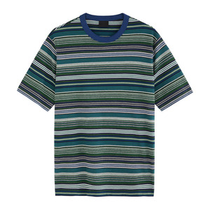 T-shirt rayé 100 % coton personnalisé pour hommes, haute qualité, coupe ample, col montant, court, vierge, imprimable, 220 g/m², pour fabricants de vêtements - Product Image 4