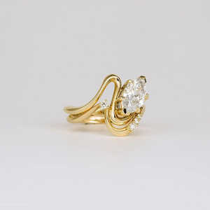 Bague de fiançailles en diamant taille marquise de 1,56 ct sertie en or jaune 14 carats, demi-alliance de mariée, bijoux fins faits à la main - Product Image 2