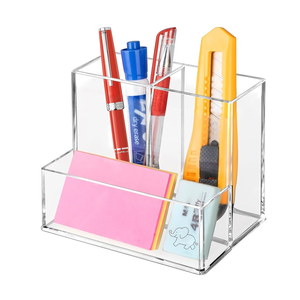 Acrylic Pen Holder Transparent Pen Case Lipstick Holder 3-Slot Acrylic Storage Holder Makeup <b>Brush</b> Pencil Pen Organizer Display - Product Image 1