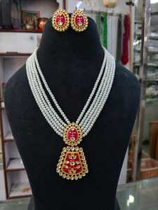 Gold Plated Brass Zircon Ethnic <b>Necklace</b> <b>Set</b> with Imitation Pearl Accent for Women-<b>Wedding</b> Engagement Gift Party Jewelry - Product Image 6