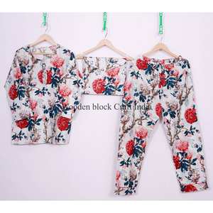 Ensemble de pyjamas élégants en coton 100% fait main en Inde, imprimé floral, respirant, confortable, taille 5XL, pour demoiselles d'honneur - Product Image 6