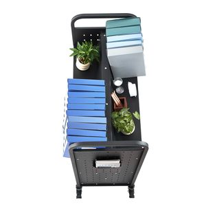 Carrello Porta Libri con Ruote, Capacità 150 kg, Scaffali a Forma di W, 97 x 51,6 x 122,5 cm, Doppio Lato con Ripiani da 3 Pollici - Product Image 5