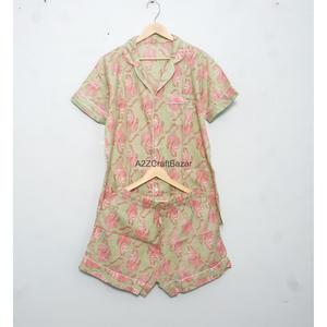 Ensemble de pyjama pour femme 100 % coton, décontracté, avec imprimé dessin animé mignon, respirant, séchage rapide, avec short taille haute à cordon de serrage - Product Image 6