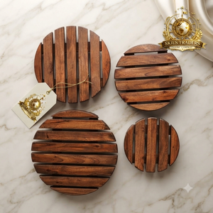 Wooden <b>Trivet</b> Set Round Slatted Hot Pot Holder Heat Resistant <b>Kitchen</b> Table Mat Natural Wood <b>Trivets</b> For Dining Table - Product Image 1