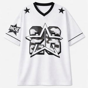 男女通用超大码美式橄榄球球衣街头服饰 V 领短袖运动上衣定制号码印花自有品牌批发 - Product Image 4