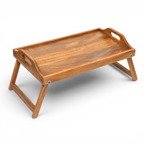 Plateau de petit-déjeuner en bois artisanal avec pieds pliables |   Plateau de service multifonctionnel pour ordinateur portable au lit |   Design rustique pour mariage et anniversaire - Product Image 4