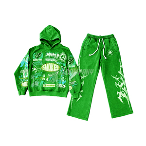 Blue Graphic Hoodie and Sweatpants Set Men Oversized Streetwear Sweatsuit Casual Pullover Hoodie Jogger <b>Pants</b> 2 Piece Set - Product Image 5