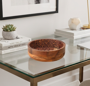 Bol en bois fait main, motif nid d'abeille traditionnel chinois, en bois d'acacia, vaisselle décorative pour service à table - Product Image 6