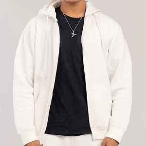 Sudadera con Capucha Blanca para Hombre, Cierre de Cremallera, Corte Holgado, 100% Algodón, Felpa Francesa, Estilo Casual para Otoño, Tejido de Punto, Color Sólido - Product Image 1
