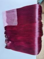 Couleur chaude vietnamien Remy cheveux faisceaux naturel droit Machine Double trame rouge vin couleur peau trame cheveux humains prix de gros